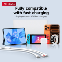 Câble USB Type-C ZUZG 60W 2-en-1 avec charge rapide PD et câble de données TPE pour Apple Series 15-17/ordinateurs portables Samsung OPPO Vivo Xiaomi