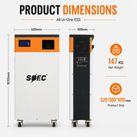 SOEC 16kWh 6.5kW LiFePO4 Pil 51.2V 314Ah Ev Güneş Enerjisi Depolama Sistemi RS485 CAN Arayüzü HMI 5 İnç Gösterge Paneli