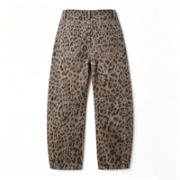 Jean imprimé léopard pour femme, coupe large et ample, taille mi-haute, style décontracté urbain