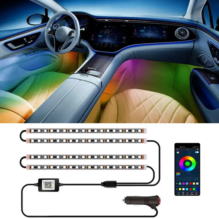 4 en 1 Car LED Chasing Flowing RGB accesorios de decoración tiras ambientales decorativas led interior car interior atmósfera Luz