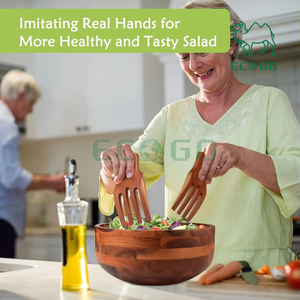 Juego de ensaladeras de madera de acacia con 2 manos de madera y ensaladera grande con utensilios para servir - Product Image 5