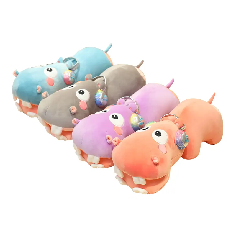 New creative big teeth hippo plush pillow plush toys large headphone hippo doll pillow doll