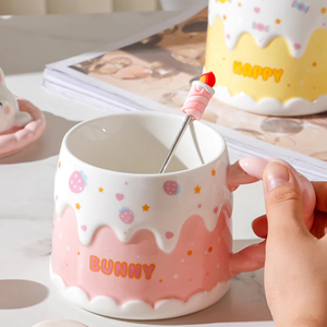 Tasse à café en céramique motif animal de dessin animé, vente en gros d'usine, avec couvercle et cuillère, pour bureau, maison, cadeau d'anniversaire - Product Image 3