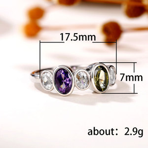 Anello da donna F1758 con gemma ovale di peridoto e ametista, montatura a castone, pietra naturale, gioiello di fidanzamento, anelli alla moda. - Product Image 4