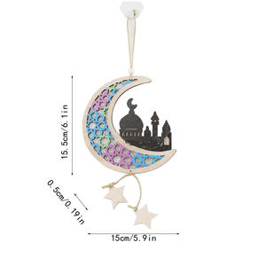 Nouvelle décoration du Ramadan, lune et étoile en bois, artisanat musulman, décoration de la maison, pendentif artisanal, décoration suspendue pour la fête de l'Aïd al-Fitr - Product Image 2