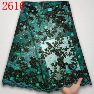 Envío gratis tela de encaje terciopelo africano con lentejuelas tela de encaje Nigeira 2021 venta al por mayor tela de terciopelo de lentejuelas para vestido 2616 - Product Image 5