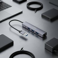 USB-C Hub 3 USB 3.0 + RJ45 Gigabit Ethernet Adapter 5Gbps Aluminium Alloy untuk Laptop MacBook OEM Grosir