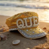 En stock, chapeau de capitaine en sequins dorés, perles et strass, chapeau de fête scintillant pour le festival Burning Man