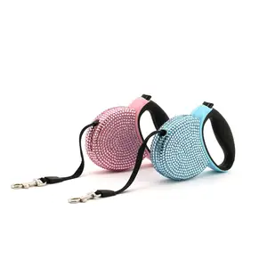 Wholesale Premium Rhinestone Retractable Glow Pet Dog Leash 10 Ft Dog Leash With Bright Pink For Small Breed