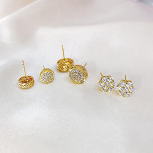 Bling Bling Round Stud <b>Earrings</b> Wholesale Copper 18K Gold Plated Cute Micro Ice Out Zircon for Men Women Gift - Product Image 2