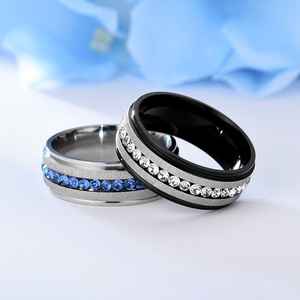 Bague en titane en acier de 8mm avec diamant bleu unique Bague pour homme romantique tendance Bijoux tendance <span class=keywords><strong>Elden</strong></span> Bague pour homme franc-maçon - Product Image 4
