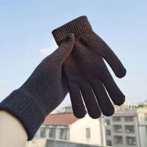 1 par de guantes de invierno cálidos de punto con dedos completos para hombre y mujer, elásticos, a rayas, de acrílico/algodón, gruesos, para esquí, ciclismo, conducción diaria - Product Image 1