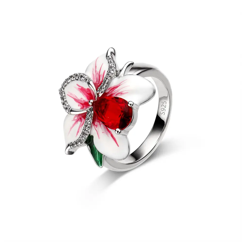 नई खरीद सफेद फूल आकार अनंत काल की अंगूठी 925 स्टर्लिंग चांदी आइस्ड बाहर 5A जेड लड़की की दैनिक अंगूठी