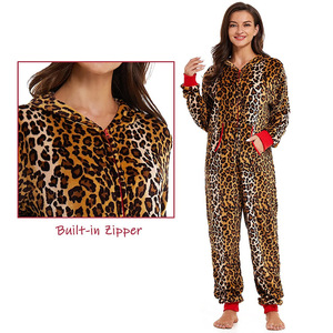 Ladies Leopard Onesie Pajamas <strong>Adult</strong> Leopard Hooded Jumpsuit <strong>Pyjamas</strong> - Product Image 4