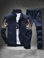 Ensemble de survêtement 2 pièces pour homme, veste zippée à col montant et pantalon de jogging à cordon de serrage, imprimé lettres, tenue de sport décontractée 100% coton