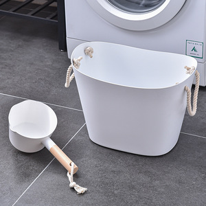 White Rope Laundry Basket Rectangle Durable Storage Bucket For Bathroom And Toilet Use - Product Image 4