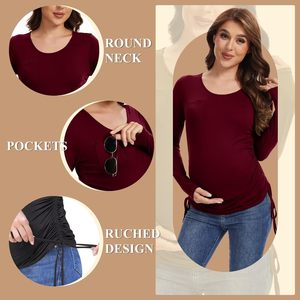 T-<span class=keywords><strong>shirt</strong></span> de <span class=keywords><strong>maternité</strong></span> léger et respirant à manches longues avec trous pour les pouces, col rond, grande taille, pour yoga et décontracté - Product Image 5
