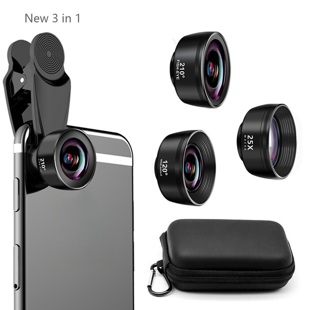 0.63x Wide Angle 198° Fisheye Macro Camera Lens Kit for Mobile Phone Photography Optical Glass Clip-On Design
