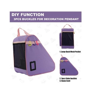 Sac à patins triangulaire rose, violet et turquoise avec bandoulière, sac à dos de rangement pour équipement de patinage sur glace - Product Image 4
