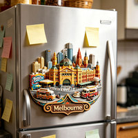 Souvenir culturel de la ville de Melbourne, aimant de réfrigérateur en métal 3D en relief, décoration personnalisée pour la maison, cadeau souvenir pour les amis
