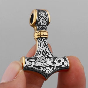 Collar con Colgante de Martillo de Thor, Estilo Punk Vikingo <span class=keywords><strong>del</strong></span> <span class=keywords><strong>Norte</strong></span> de Europa, en Acero Inoxidable Resistente al Agua, Chapado en Oro de 18K, para Hombre - Product Image 5