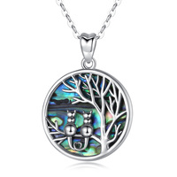 Collier avec pendentif arbre de vie, pierre naturelle, en argent sterling 925, coquille d'abalone, mère de la perle