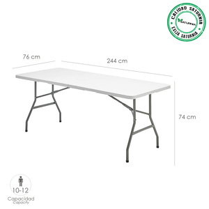 Tavolo Rettangolare Pieghevole in HDPE 244x76x74 cm. Colore Bianco - Product Image 2