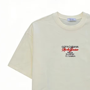 T-shirt Oversize in Cotone Beige Chiaro - Stampa Grafica Spiaggia Copacabana Stile Tropicale Casual - Product Image 3