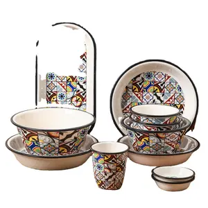 2023 Bohemia Vintage Ceramic Tableware Dinner porcelain Under Glazed dishes Plate round Bowl mug dinnerware sets for home hotel