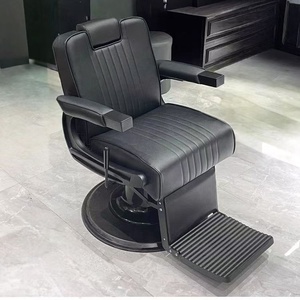 Sillón de Barbería Tapizado en Cuero PU Negro, Bomba Hidráulica Profesional, Reposapiés Extraíble, Diseño Moderno para Barbería y Salón - Product Image 4