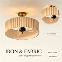 Plafonnier à installation facile, lumière douce, abat-jour rond en tissu, base en fer doré robuste, lampe de plafond décorative
