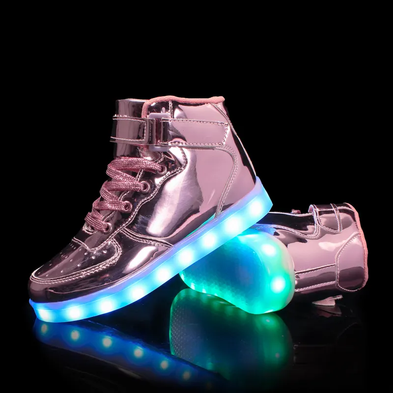 Waterproof LED Light Shoes Light Ankle Boots Popular High Shoes for Children Kids LED Shoes Shining and Flashing