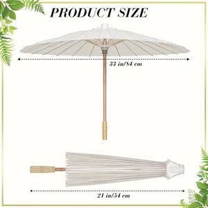 Sombrilla de Papel Blanca Manual de 24 Varillas con Protección Solar, Mango de Bambú Decorativo para Bodas y Fotografía de Fiestas Nupciales - Product Image 2
