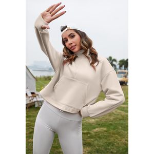FOXA Womens Crop Half Zip Sweatshirt Fleece Lined Pullover With Pocket Workout <b>Tops</b> Regular Sleeve - Product Image 2