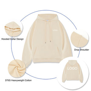 Sudaderas con capucha de algodón gris liso de algodón de 380gsm de gran tamaño con logotipo personalizado Sudaderas con capucha de talla grande para hombre - Product Image 2