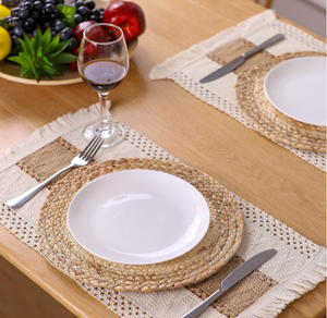 Ensemble <span class=keywords><strong>de</strong></span> napperons <span class=keywords><strong>de</strong></span> style ferme Boho faits à la main 6 tapis <span class=keywords><strong>de</strong></span> <span class=keywords><strong>table</strong></span> tissés en paille d'eau tissés décor en <span class=keywords><strong>macramé</strong></span> pour - Product Image 3