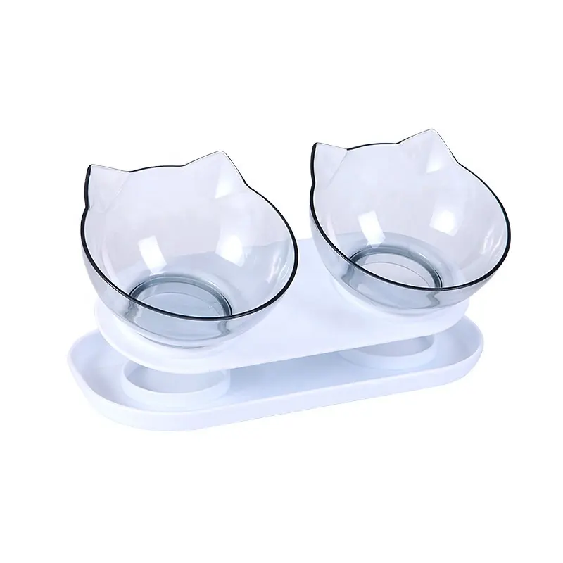 Hot Selling Custom Nieuwe Transparante Hond Kat Plastic Dubbele Pet Bowl Met Stand Kat Hond Feeder Van Kitten Tot Volwassen Puppy Bowls