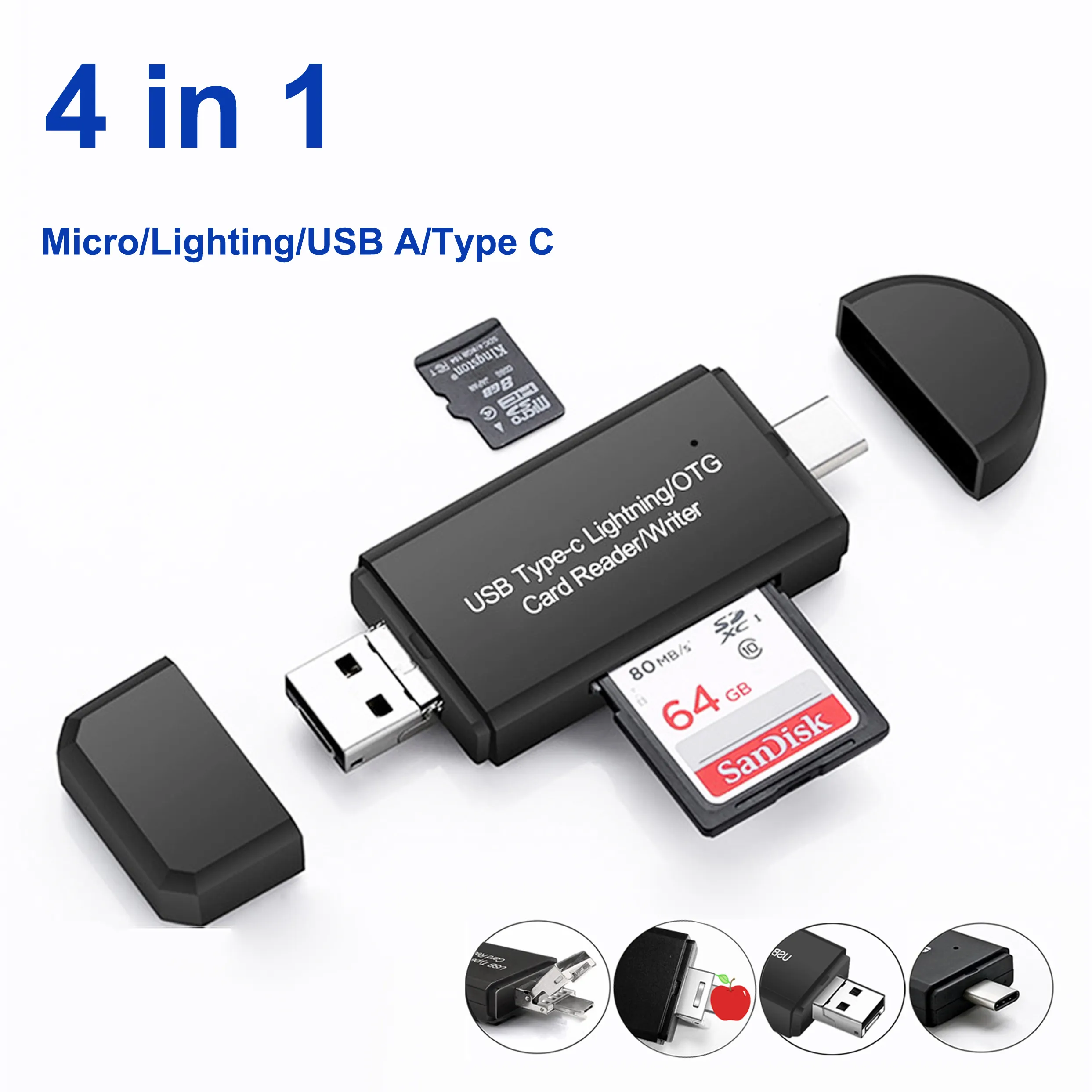 USB 3.0 2.0 ไมโครประเภท C หลายพอร์ต 4 In1 Universal SD TF Card Readerอะแดปเตอร์OTGสําหรับAndroidโทรศัพท์มือถือIphone iPadแล็ปท็อป