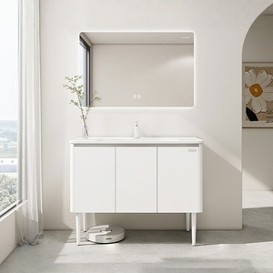 Extremely simple stainless steel ceramic integrated basin intelligent <b>mirror</b> floor standing bathroom cabinet - Product Image 3