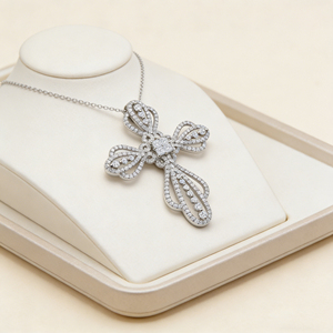 CUSTOM SILVER 10K/14K/18K GOLD PLATED LAB GROWN CVD DIAMOND CLASSIC ENGAGEMENT GIFT SWEATER <b>CHAIN</b> NECKLACE <b>CROSS</b> PENDANT - Product Image 3