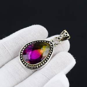 Pendentif en améthyste antique en argent sterling 925 fait à la main avec sertissage en bézel, style classique, cadeau d'Halloween pour femmes - Product Image 2