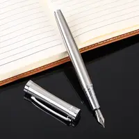 क्लासिक धातु फाउंटेन पेन कोई छोटा आदेश के लिए Baoer 3035 # सुलेख फाउंटेन पेन ठीक चुटकी के साथ चिकना चांदी लोगो कलम फाउंटेन