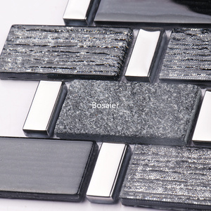 <span class=keywords><strong>Piastrelle</strong></span> a Mosaico in Vetro Nero Argento Lucido e Pietra Naturale di Lusso Moderne Rettangolari <span class=keywords><strong>per</strong></span> Pareti Interne del <span class=keywords><strong>Bagno</strong></span> 4mm Personalizzabili - Product Image 4