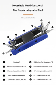 Outil de réparation de pneus multifonctionnel pour vélo, portable, pour VTT et vélo de <span class=keywords><strong>route</strong></span>, avec levier de pneu et patchs de réparation - Product Image 6