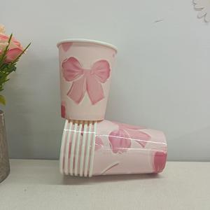 Ensemble de vaisselle jetable DAMAI sur le thème du nœud rose pour fête d'anniversaire, assiettes, gobelets, serviettes, fournitures de fête pour filles - Product Image 4