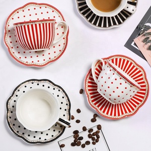 Low Price Promotion European Stripe and Wave Point Coffee <b>Set</b> Exquisite Ceramic Coffee <b>Cup</b> and Plate - Product Image 1
