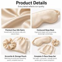 Ensemble de sommeil 3 pièces en maille de soie artificielle biodégradable : Masque de nuit, Chouchou, Pochette à cordon, Emballage cadeau de voyage avec sac en satin