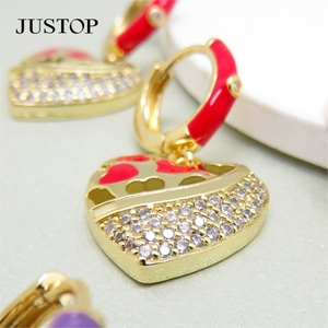 Unisex Vacation Jewelry Decoration Fashion Jewelry Brass Delicate <b>Heart</b> Charm Shaped Zircon 14K Gold Plated Trendy Earrings - Product Image 5