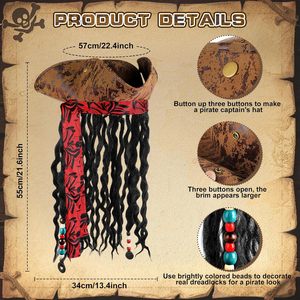 <span class=keywords><strong>Accessori</strong></span> per Costume da <span class=keywords><strong>Pirata</strong></span> MH-1025 per Adulti, Cappello Ecologico per Halloween, Benda per Occhi, Collana con Teschio, Coltello in Plastica Argento - Product Image 2