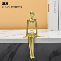 Nordique luxe doré art moderne décor assis penseur Statue abstraite Figurines de collection décor à la maison Accents résine Sculpture